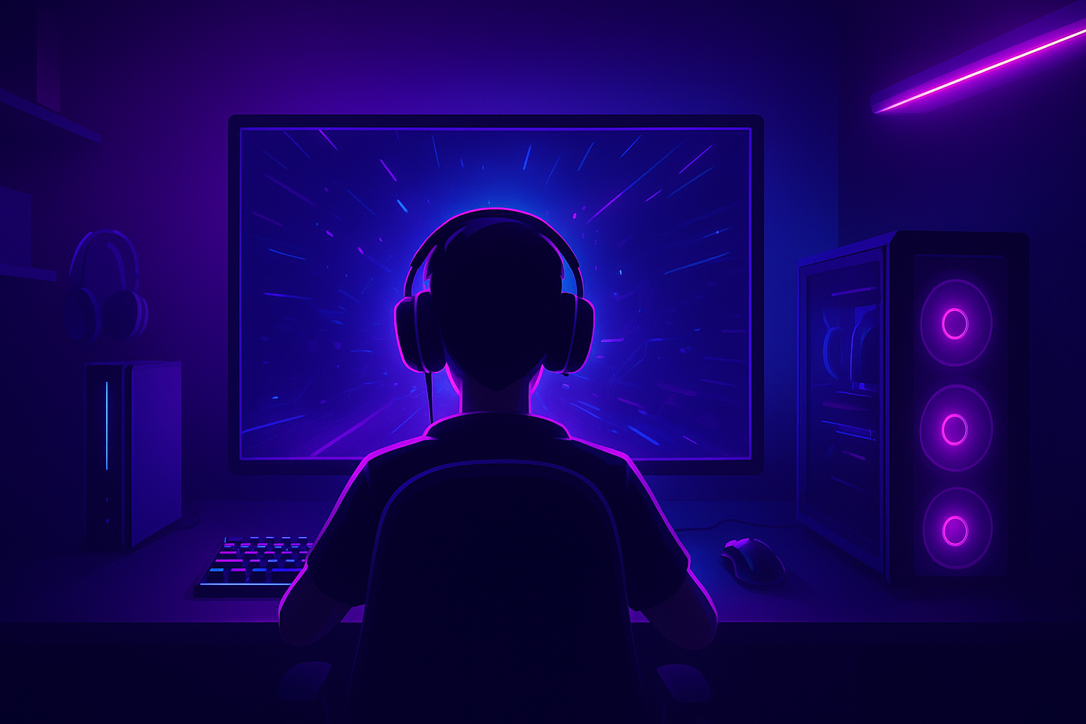 "Young focused gamer playing in a dark gaming setup, symbolizing why most gamers fail to improve and how focused practice leads to better performance."