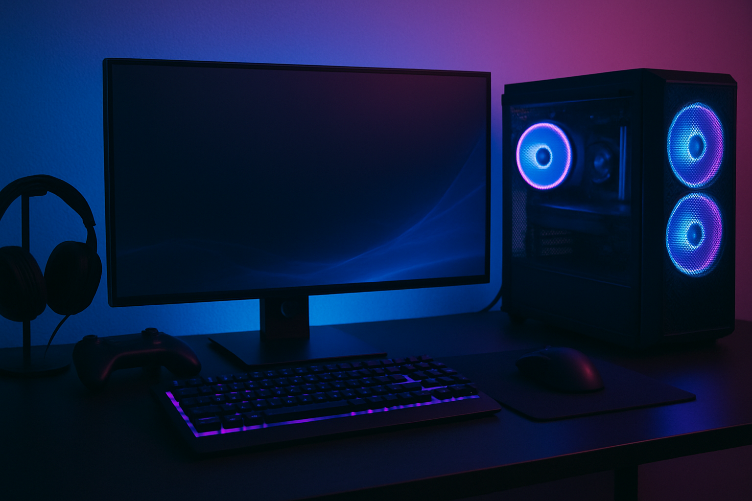 "Gaming setup with PC, monitor, keyboard, and headset — Best PC & Console Games 2025"